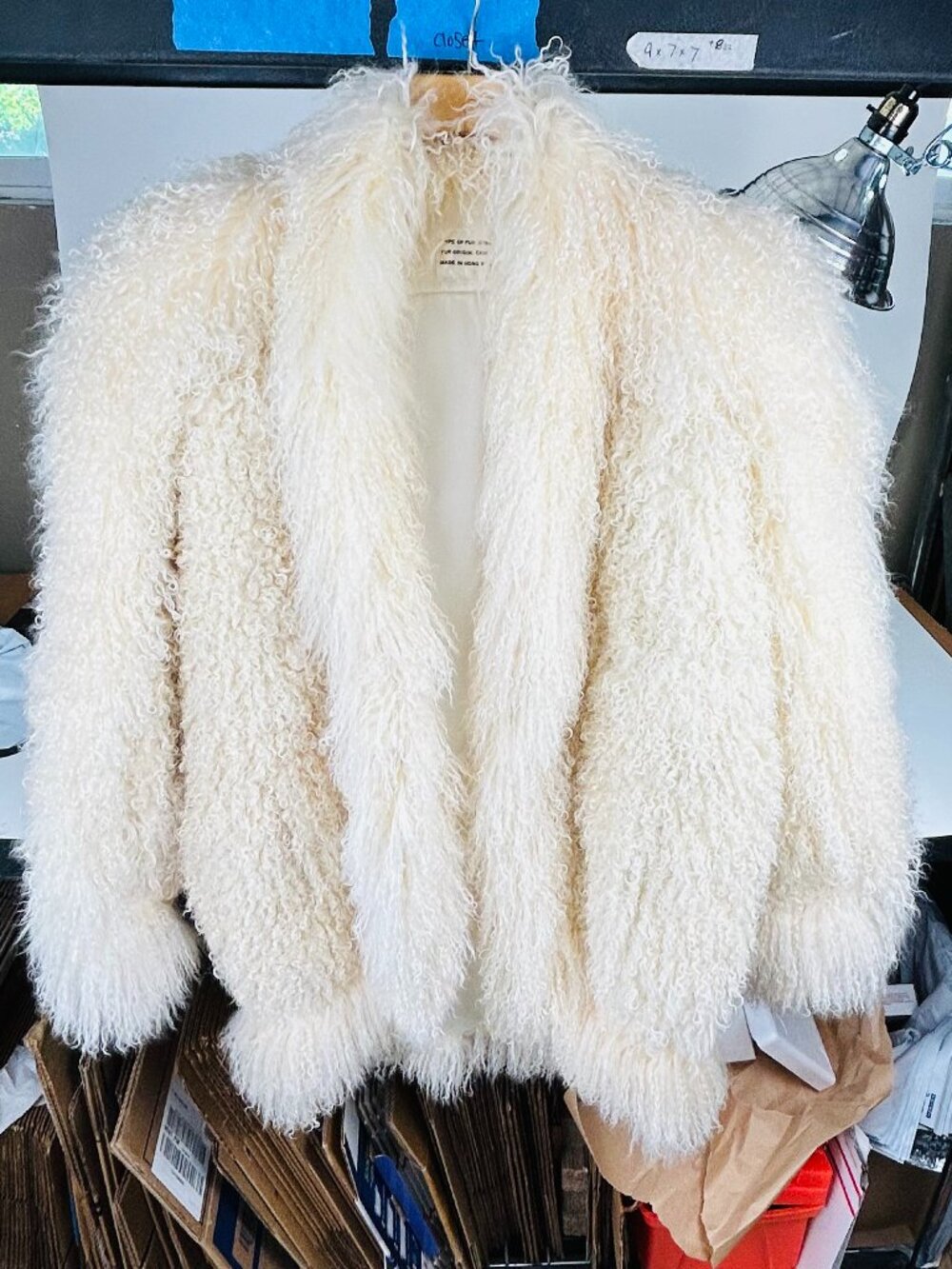 Vintage Tibetan Mongolian Lamb Fur Coat White Ivory Curly Shag Women’s Large 80s
